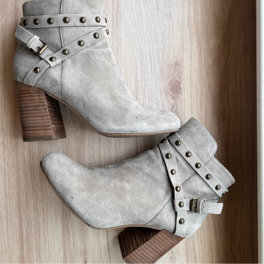 BP | Women's Taupe Studded Suede Ankle Boots